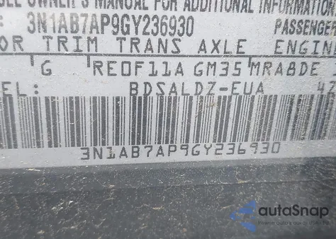 2016 Nissan Sentra Fe+ S/S/Sl/Sr/Sv from USA, damaged, VIN 3N1AB7AP9GY236930